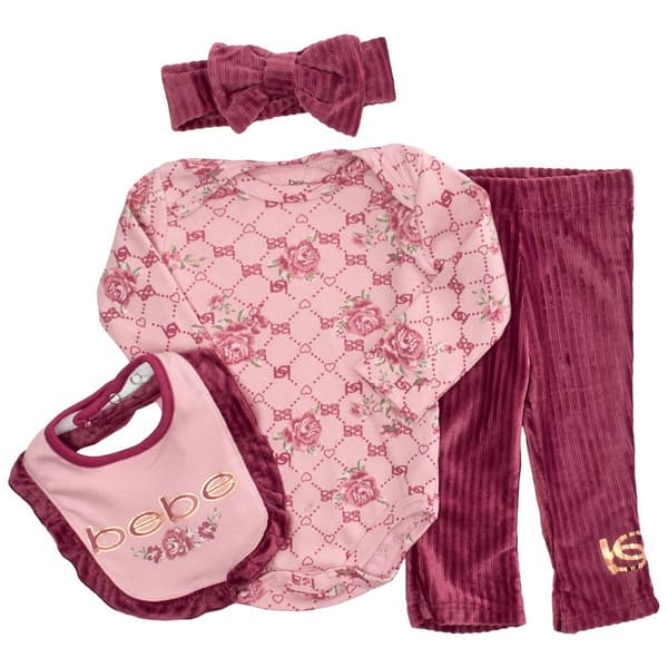 Baby Girl &#40;NB-9M&#41; Bebe 4pc. Lattice Bodysuit & Velour Pant Set - image 