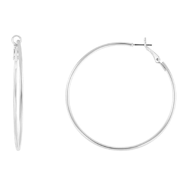 Design Collection 60mm Silver-Tone Tube Hoop Earrings - image 