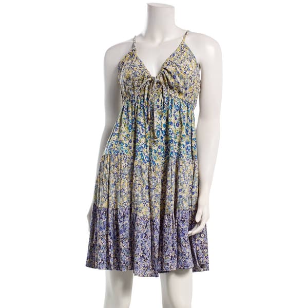 Juniors Angie Mix Floral Print Tie Waist Tier Slip Dress