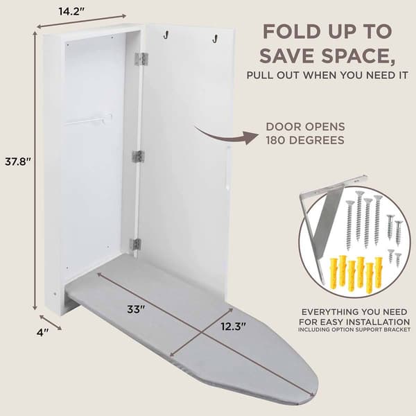 Ivation Wall Mounted Right Side Door Ironing Board w/ Mirror
