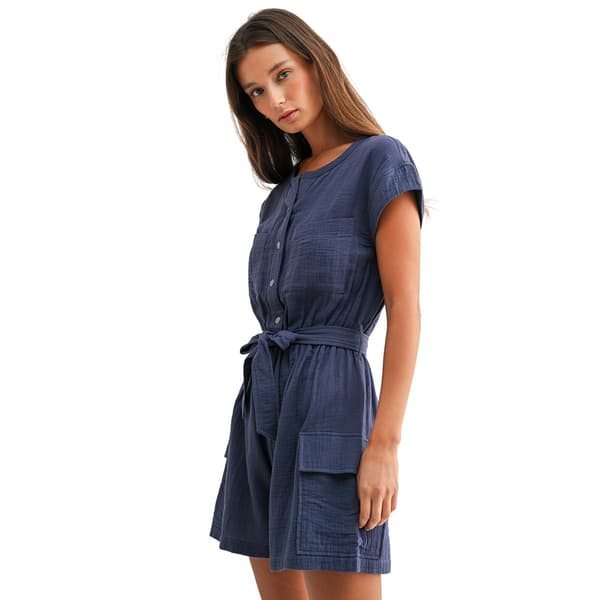 Womens CITY BLUES Solid Tie Waist Cargo Romper