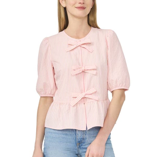 Womens Cece 3/4 Sleeve Triple Tie Front Stripe Blouse