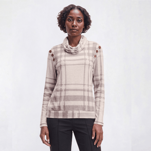 Womens Tru Self Long Sleeve Shoulder Button Mock Neck Sweater