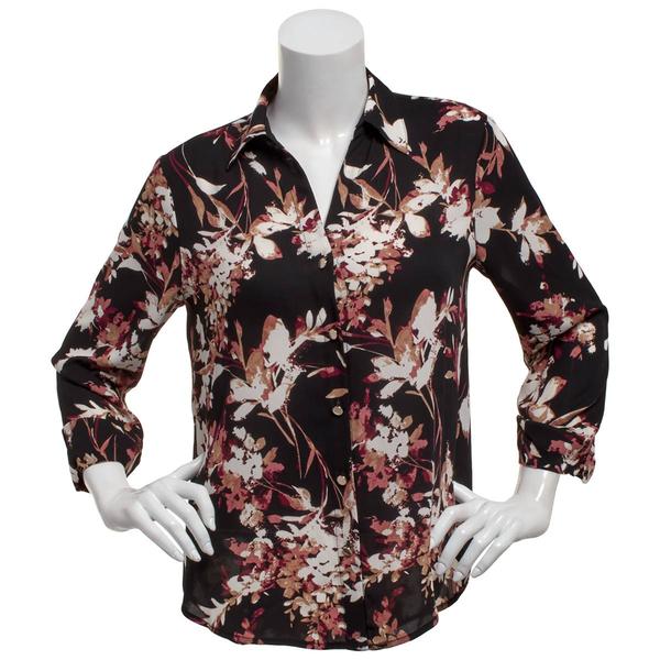 Womens AK Anne Klein 3/4 Sleeve Floral Button Front Blouse - image 