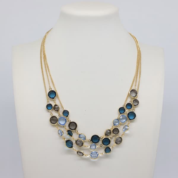 Ashley Cooper(tm) 3 Row Gold & Blue Stone Beaded Necklace - image 