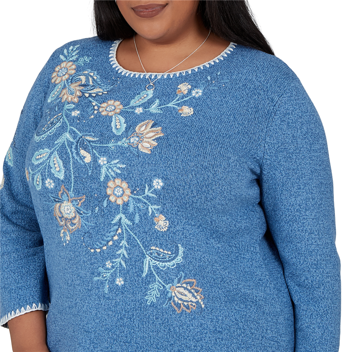 Plus Size Alfred Dunner Ann Arbor Floral Embroidered Sweater
