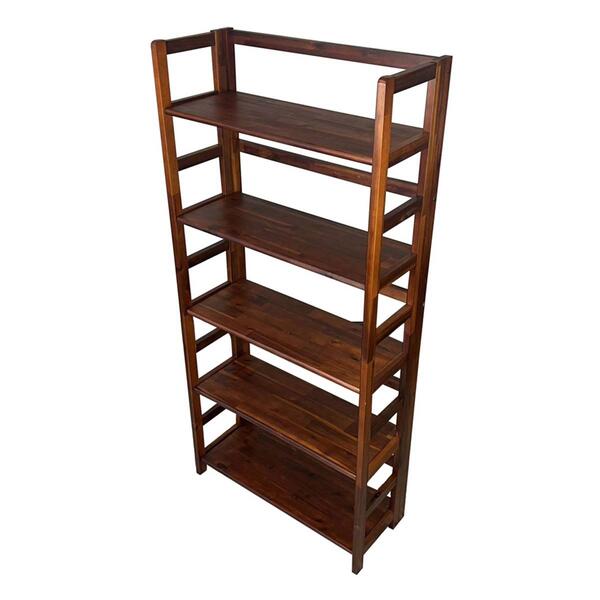 Casual Contemporary Living Solid Acacia 5 Tier Folding Bookcase - image 