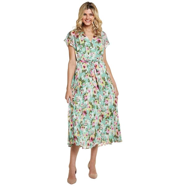 Womens Sandra Darren Short Sleeve Surplus Pleated Maxi Dress - image 