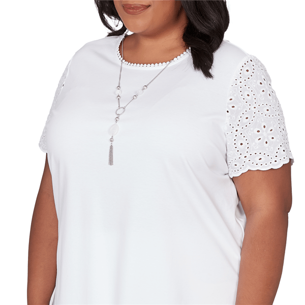 Plus Size Alfred Dunner Classics Short Eyelet Sleeve Solid Blouse