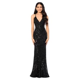 Juniors Blondie Nites Sequin Strappy Back Long Slim A-Line Dress