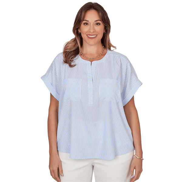 Plus Size Heart''s of Palm Aqua Fresh Short Sleeve Vertical Strip