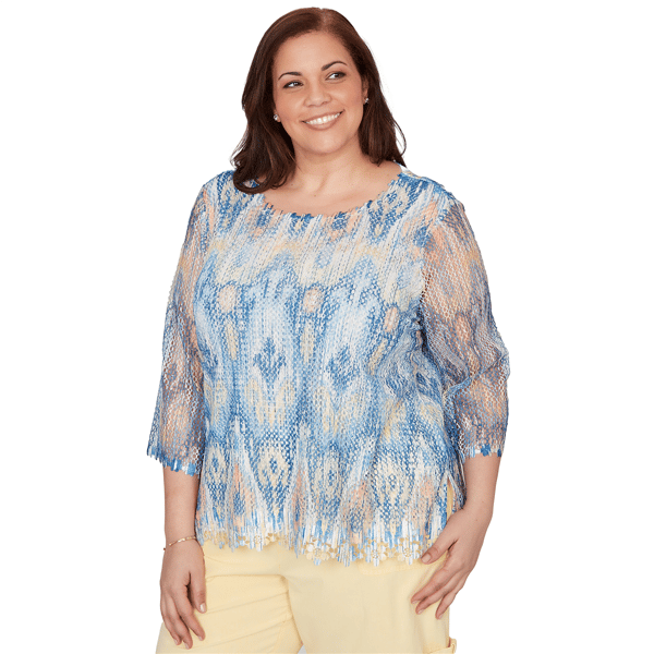 Plus Size Alfred Dunner Out Of The Blue Scallop Trim Ikat Blouse