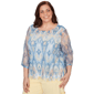 Plus Size Alfred Dunner Out Of The Blue Scallop Trim Ikat Blouse - image 3