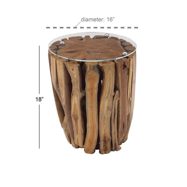 9th & Pike® Brown Rustic Teak Wood & Glass Accent Table