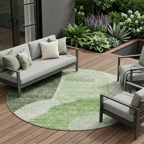 HomeRoots Olive Green & Fern Green Round Abstract Area Rug