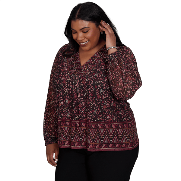 Plus Size Skye''s the Limit Wild Romance Long Sleeve Floral Blouse