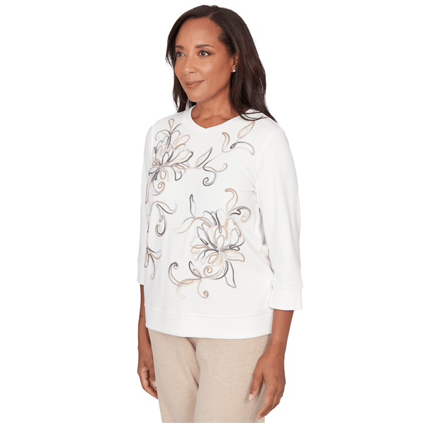 Petite Alfred Dunner Comfort & Joy Floral Embroidery Blouse