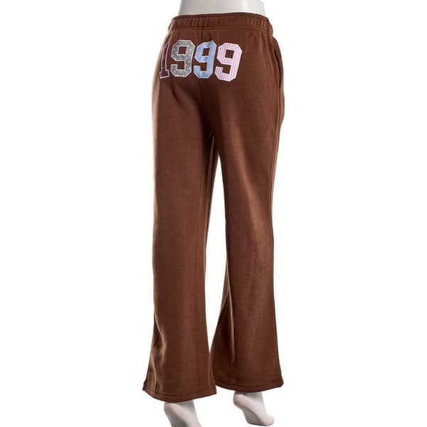 Juniors No Comment Fleece Applique Wide Leg Pants - Chestnut