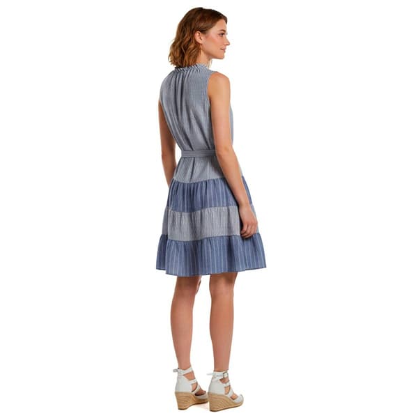 Womens Figueroa & Flower Sleeveless Mix Stripe Tier A-Line Dress