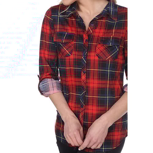 Womens White Mark Oakley Stretch Plaid Casual Button Down Top