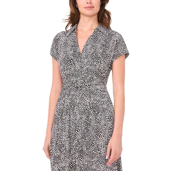 Womens MSK Short Sleeve V Neck Geometric Midi Dress