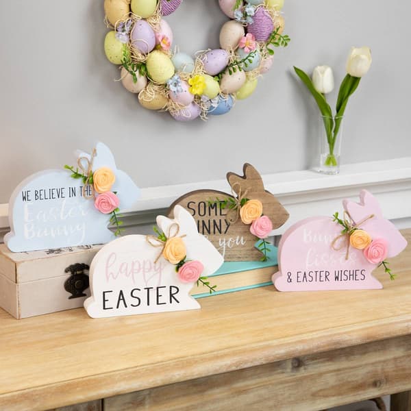 Northlight Seasonal Wooden Bunny Easter Signs - Set of 4