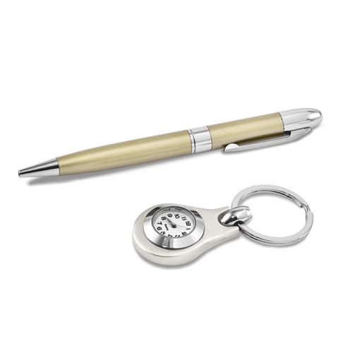 Two-Tone Watch Key Ring & Pen Gift Set - image 