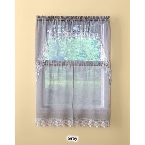 Lillian Macrame Trim Kitchen Curtains