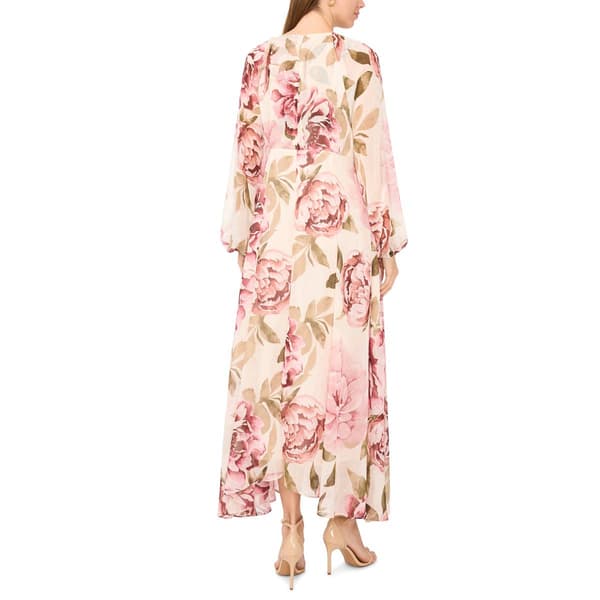 Womens MSK Long Sleeve V Neck Floral Chiffon Midi Dress