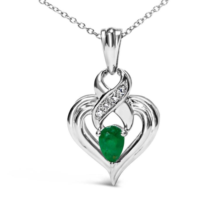 Haus of Brilliance Sterling Silver Emerald & Diamond Pendant