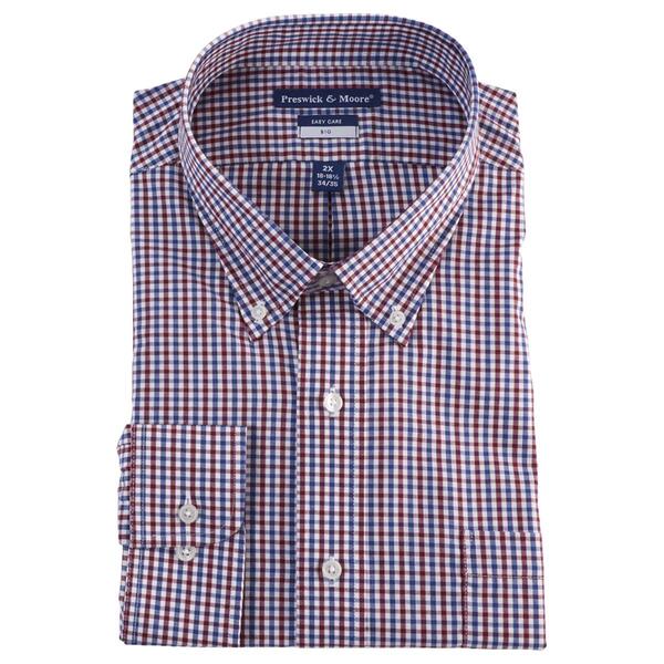 Mens Big & Tall Preswick & Moore Plaid Dress Shirt - Blue/Red - image 