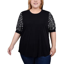 Plus Size NY Collection Short Sleeve Dobby Dots Blouse