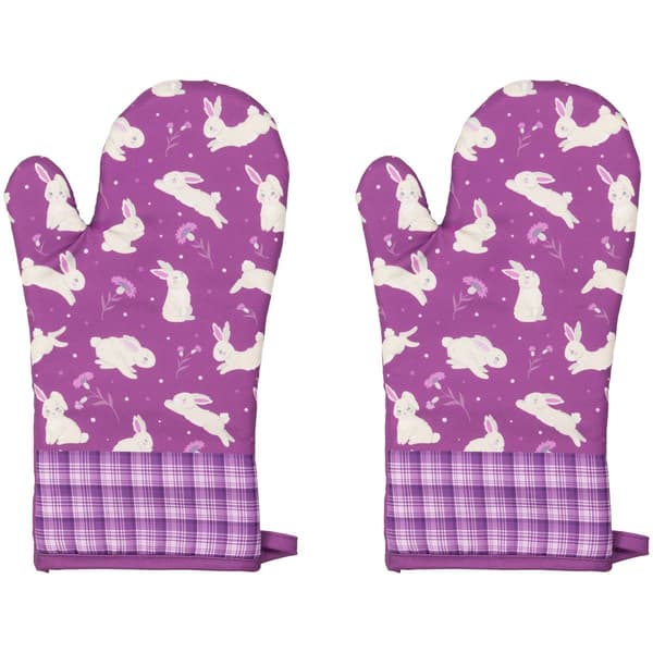 Northlight Seasonal Hopping Bunnies Plaid Easter Oven Mitts