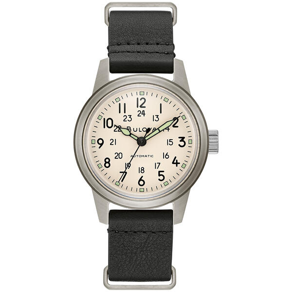 Mens Bulova Automatic Black Leather NATO Strap Watch -96A246 - image 