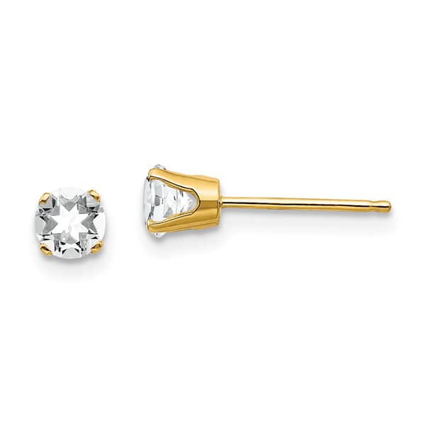 Yellow Gold 4mm. White Topaz Stud Earrings - image 