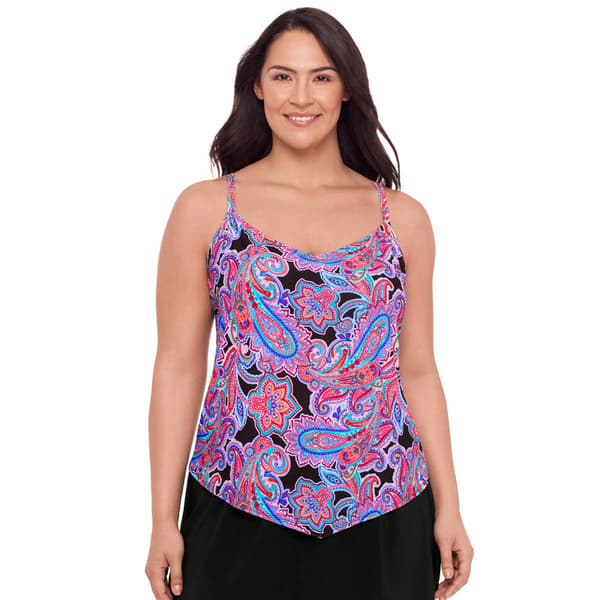 Plus Size American Beach Paisley Party Hanky Hem Tankini Swim Top - image 