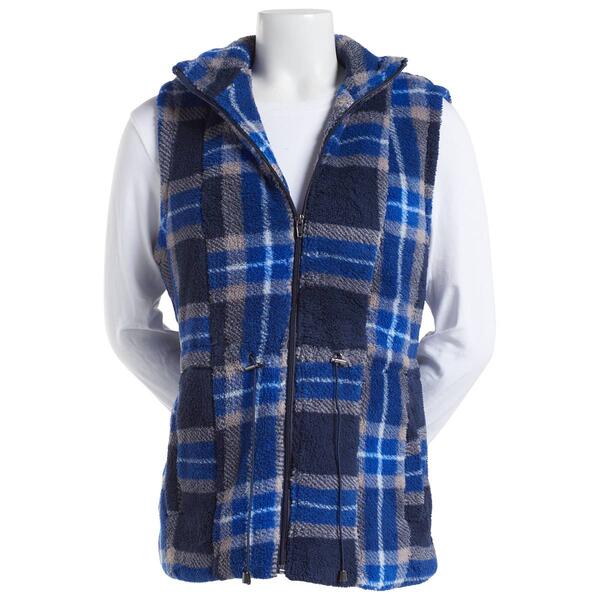 Womens Architect&#40;R&#41; Zip Up Mock Neck Plaid Teddy Vest - Navy - image 