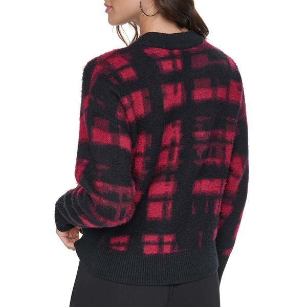 Womens DKNY Long Sleeve Brushed Plaid Crew Neck Sweater