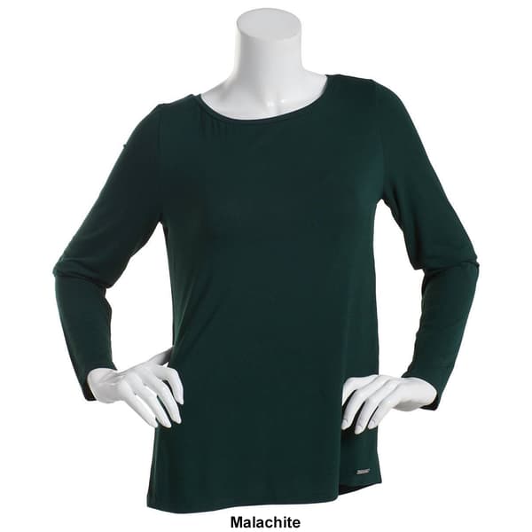 Womens Calvin Klein Long Sleeve Boatneck Solid Liquid Jersey Top