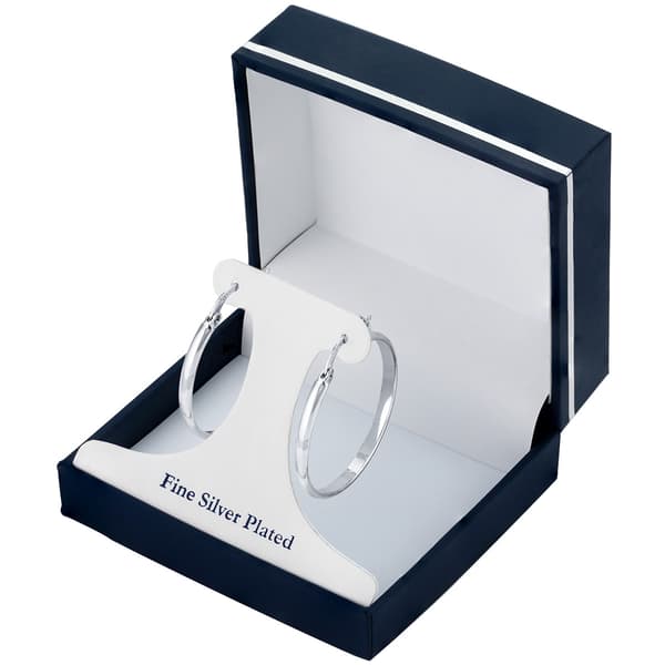 Fine Silver Plated 32mm Hi-Polished Tube Hoop Click-Top Earrings