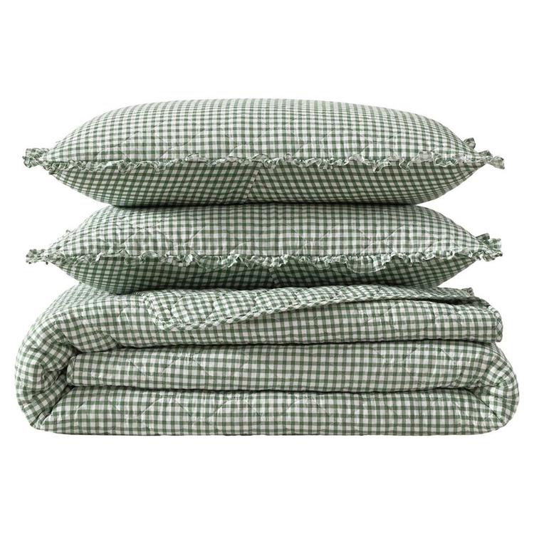 Laura Ashley Gracies Gingham Cotton Reversible Quilt Set