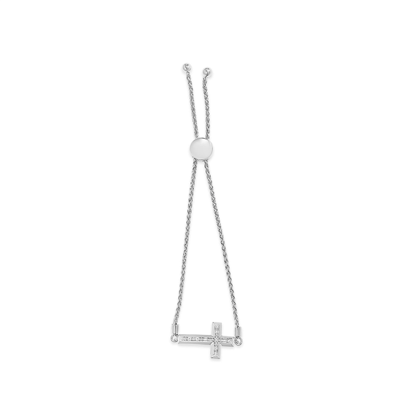 Haus of Brilliance Sterling Silver Diamond Cross Bolo Bracelet