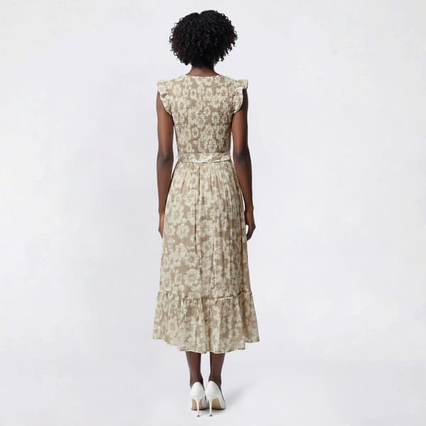 Womens Luxology Cap Ruffle Sleeve V Neck Floral Midi Dress