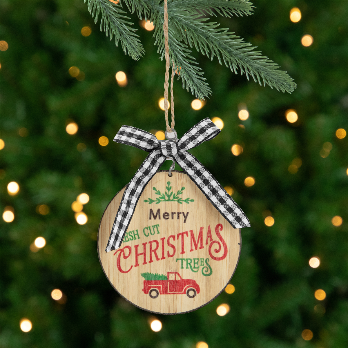 Northlight 4in. Wood Merry Christmas Fresh Cut Trees Ornament