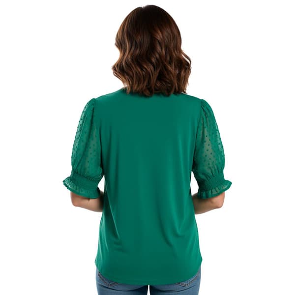 Womens Adrianna Papell Elbow Sleeve Clip Dot Woven V-Neck Blouse
