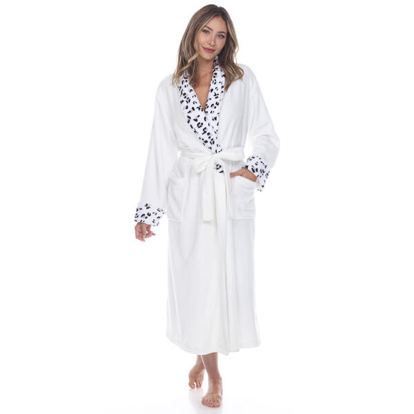Womens White Mark Leopard Collar Cozy Lounge Robe - image 