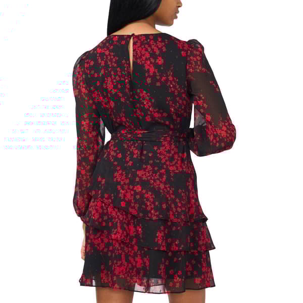 Petite MSK Long Sleeve Chiffon Tiered Hem Fit & Flare Dress