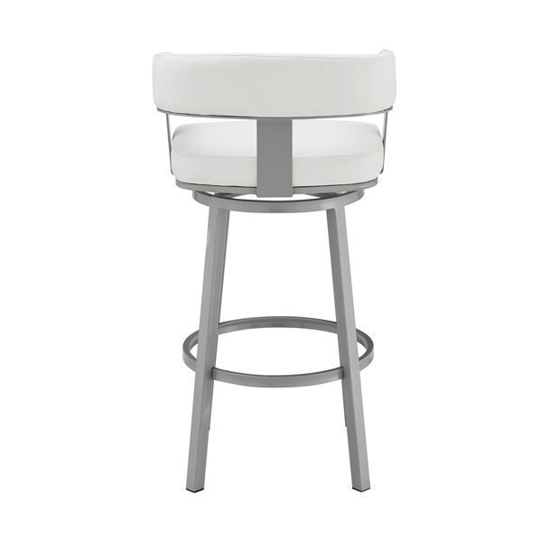 Armen Living Lorin 26in. White Faux Leather Swivel Barstool
