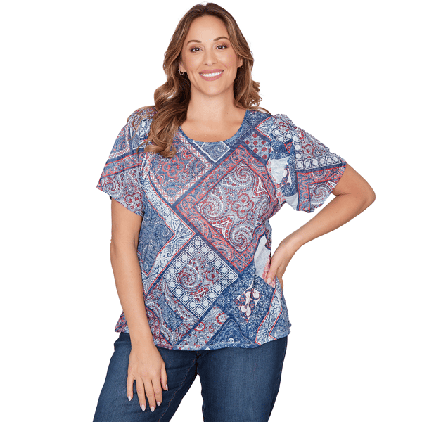 Plus Size Ruby Rd. French Riviera Short Sleeve Patchwork Tee