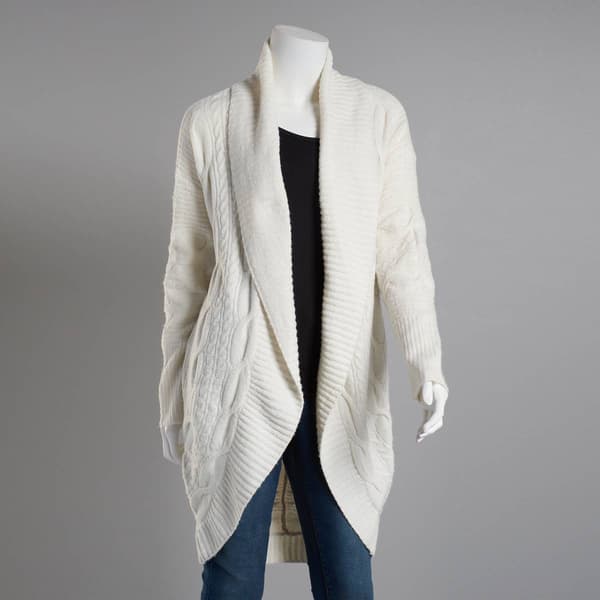 Juniors Pink Rose Mossy Shaker Round Hem Open Cardigan - image 